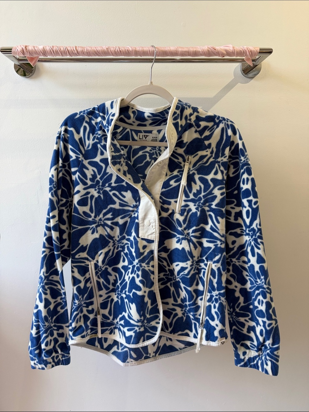 LIV Blue & White Floral-Print Teddy Jacket